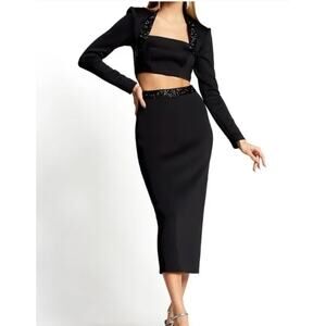 SHO TADASHI SHOJI Black Cutout Sequin Formal Midi Dress Gown Women's Size Medium